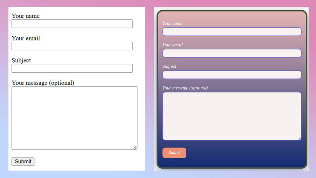 Final output of our contact form 7 using css style